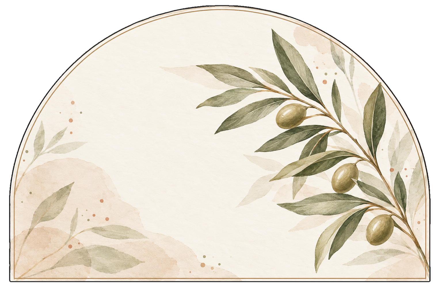 Watercolour olive branch inside an arch